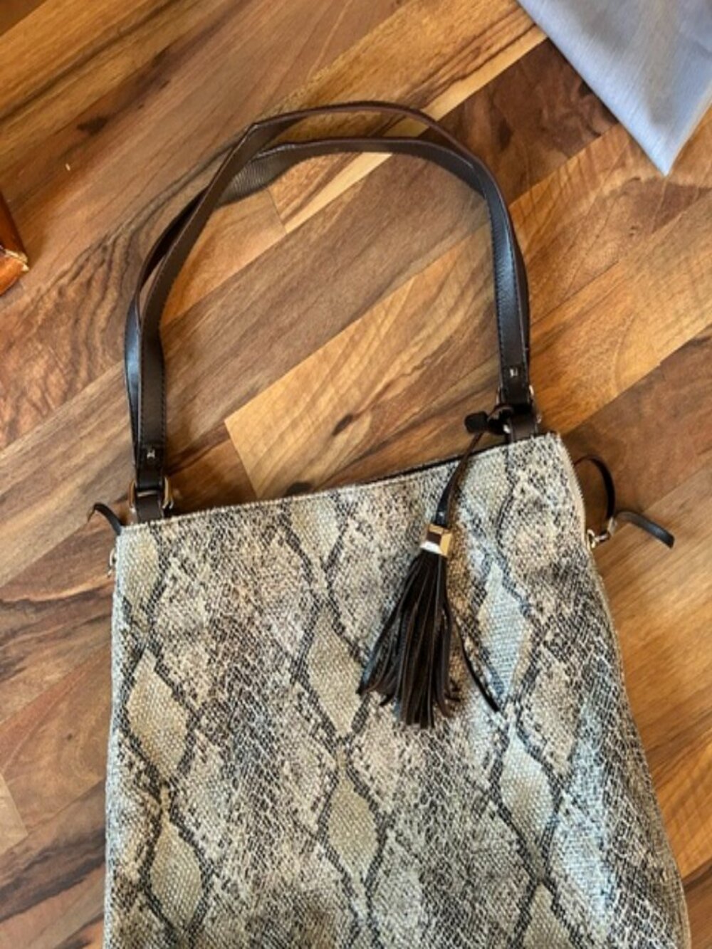 12 x 16" Stella & dot large faux snakeskin purse hand bag shoulder tan brown